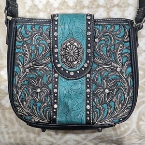 Montana West Turquoise and Black Embroidered Shoulder Bag